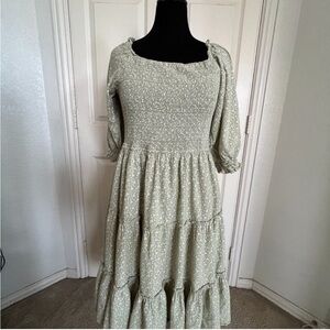 Green and White Floral Dress